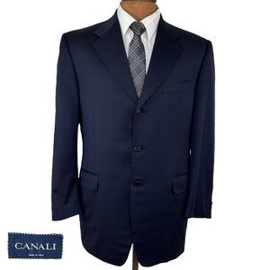 Canali Mens 3 Button Blazer Size 42R Blue Wool Check Made in Italy